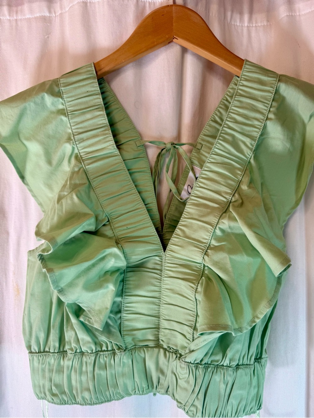 Japna Sage Green Ruffle Smocked Crop Top
